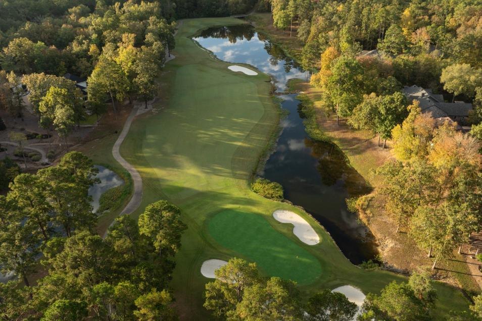 Golf course aerial by the lake